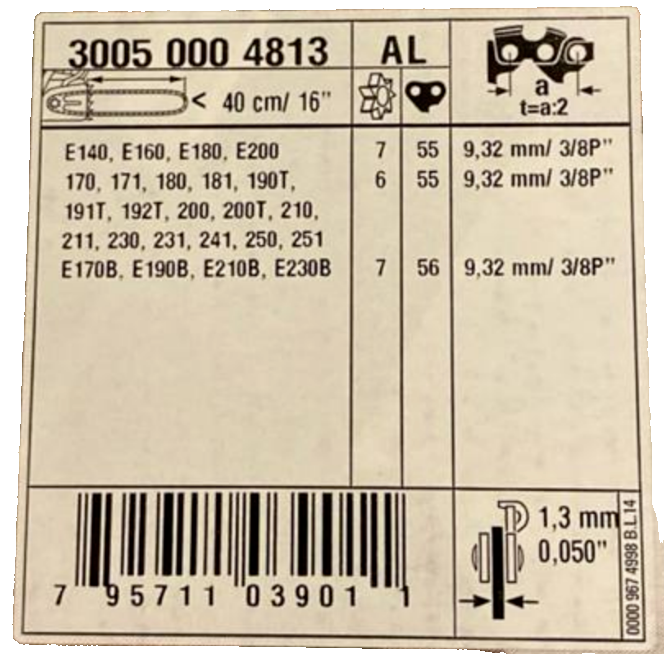 STIHL OEM Chainsaw Bar .050" Gauge 3/8" Pitch 16" Length 55 DL 30050004813