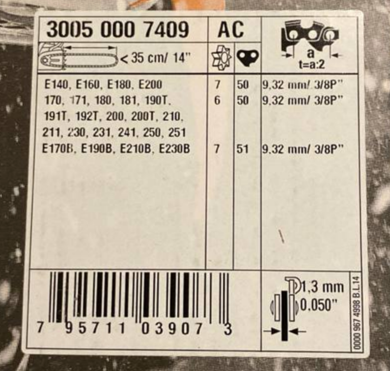 STIHL OEM Chainsaw Bar .050" Gauge 3/8" Pitch 14" Length 50 DL 30050007409